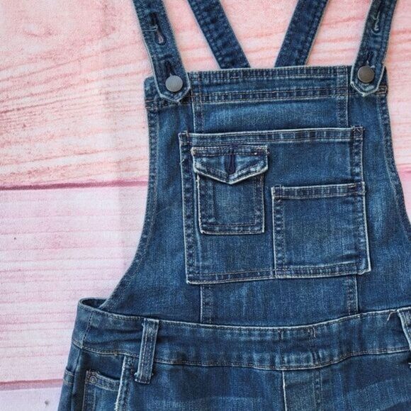 Free People Blue Washed Skinny Cotton Blend Denim Overall Size 26 Boho Casual - Picture 5 of 6